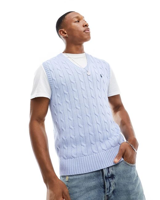 Polo Ralph Lauren Blue Icon Logo Cotton Cable Knit Vest for men