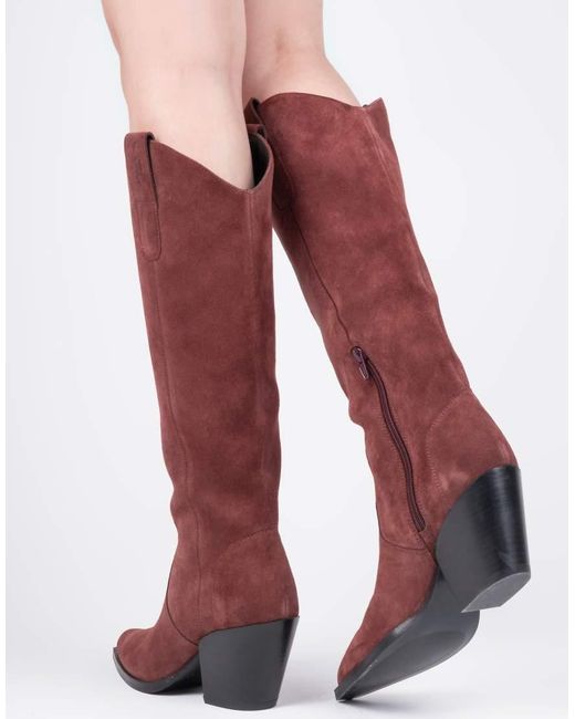 OFF THE HOOK Red Austin Suede Pointed-Toe Knee-High Western Boots