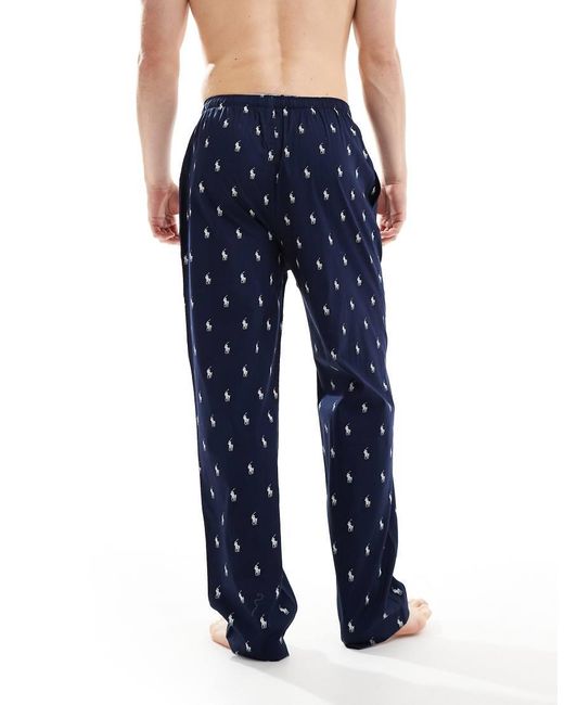 Polo Ralph Lauren Blue Lounge Trousers With All Over Logo for men