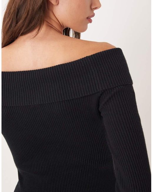 Abercrombie & Fitch Blue Knitted Off Shoulder Mini Dress With Hardware Detail