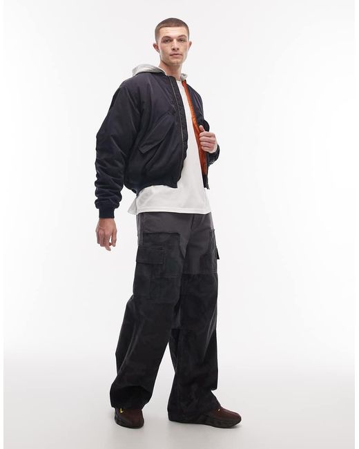 Weekday Black Cargo Trousers With Tonal Camo Panels for men
