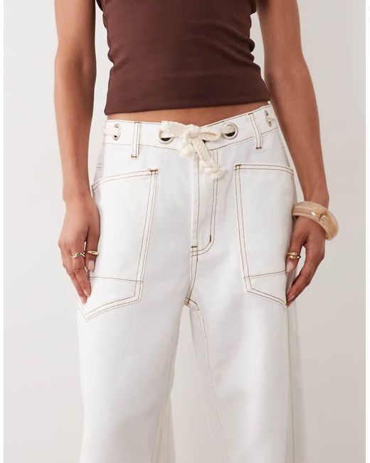 Lioness White Rush Hour Straight Leg Tie Detail Jean