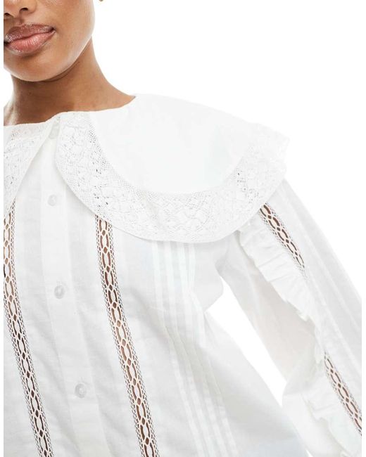 Camisa Con Solapas Grandes E Insertos Bordados Y De Encaje De Asos Design Tall-Blanco ASOS de color White