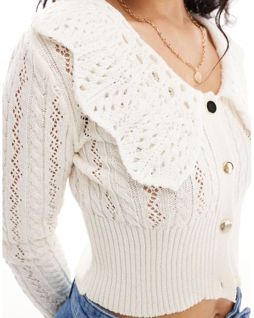 Miss Selfridge White Big Collar Detail Knitted Cardigan