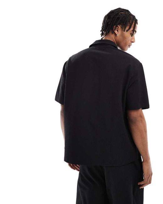 Camicia Comoda Plissé Nera di Bershka in Black da Uomo