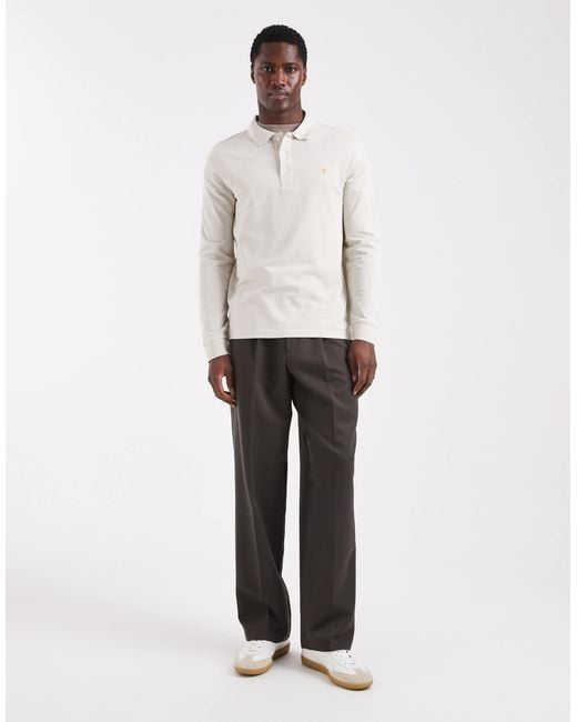 Farah White Blanes Longsleeve Polo Shirt for men