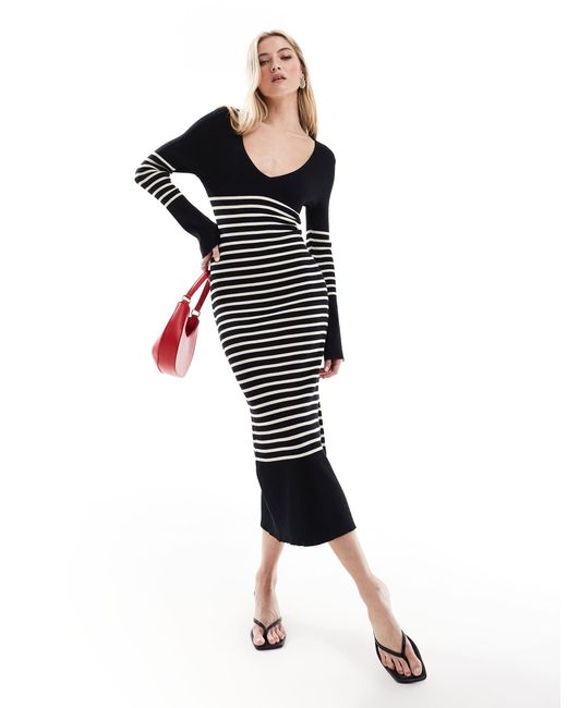 Pretty Lavish Black – gestreiftes midi-strickkleid