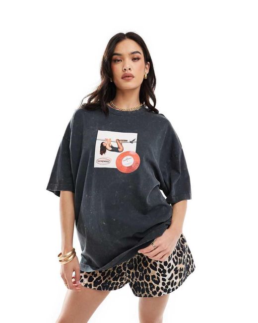 ASOS Blue Boyfriend Fit T-Shirt With Dua Lipa Licence Back Graphic