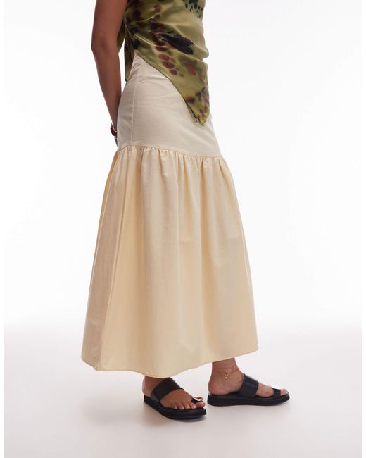 ASOS Natural Linen Blend Drop Waist Maxi Skirt