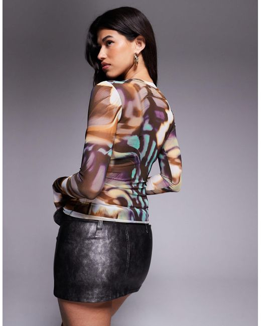 AFRM Gray Kaylee Long Sleeve Mesh Top