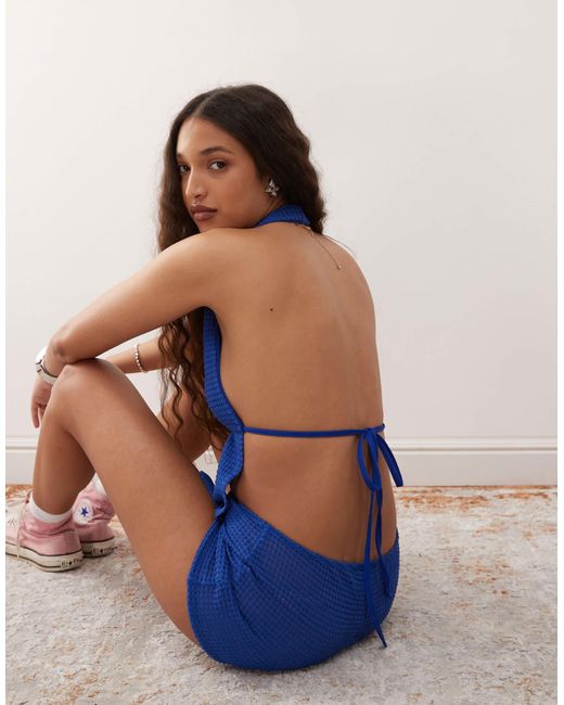 Collusion Blue Textured Backless Top