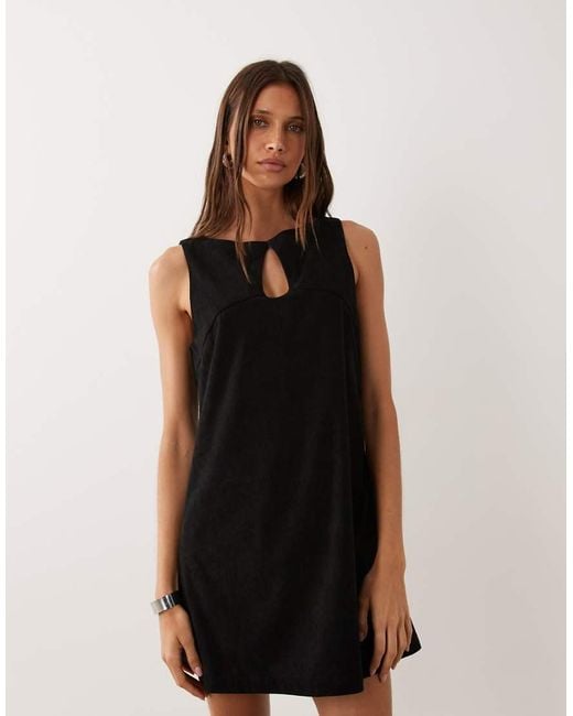 ASOS Black Cord Slash Neck Keyhole Mini Dress