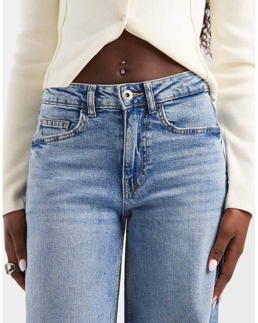 Noisy May Blue Kenzie Mid Rise Wide Leg Jeans