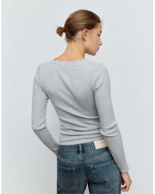 Stradivarius Gray Seamless Lace Top