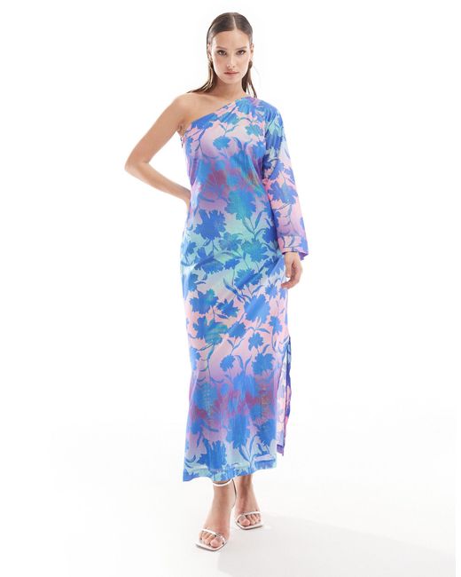 Robe asymétrique mi-longue à fleurs - dégradé métallisé Closet en coloris Blue