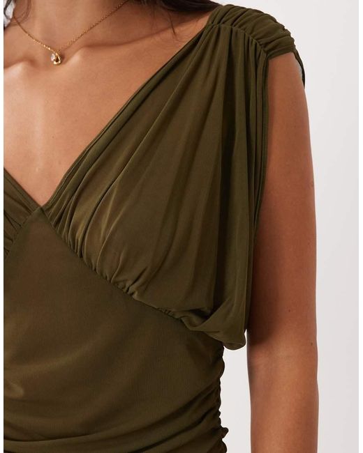 ASOS Green Semi Sheer Drapey V Neck Top