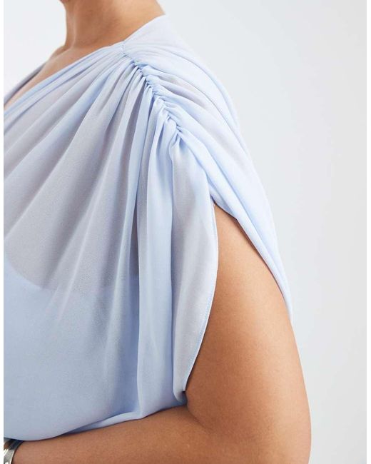 Tfnc Plus Blue Bridesmaid Pleated Chiffon Maxi Dress