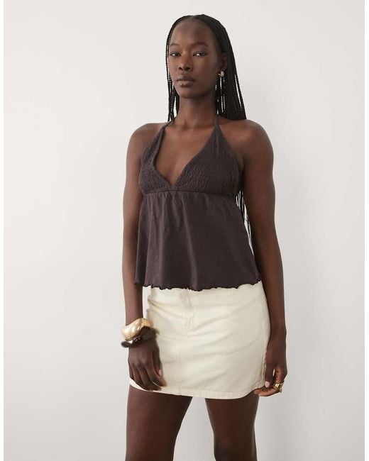 Mango Brown Teen Halterneck Babydoll Top