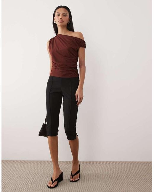 Mango Red Asymmetric Ruched Side Sleeveless Top