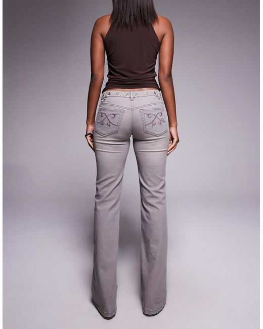 I.AM.GIA Purple Greer Low Rise Cross Front Stud Detail Waistband Slim Kick Flare Jeans