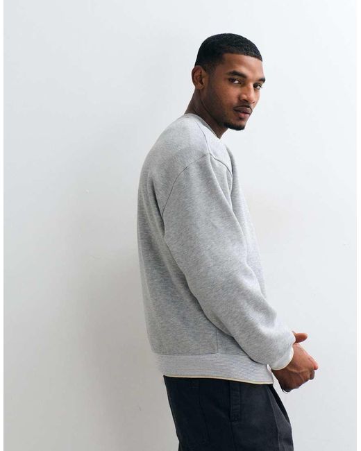 ASOS Gray Bomber Henley Neck Sweatshirt With Stripe Ribs for men