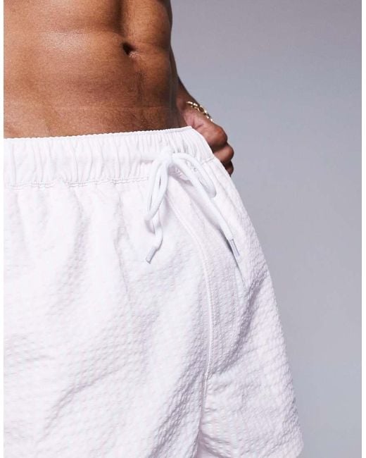 ASOS White Seersucker Swim Shorts for men