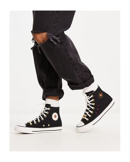 Converse Chuck Taylor - All Star Hi - Hoge Sneakers Met Hartjesborduursels in het Black