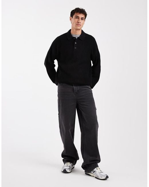 Jack & Jones Black Knitted Polo for men
