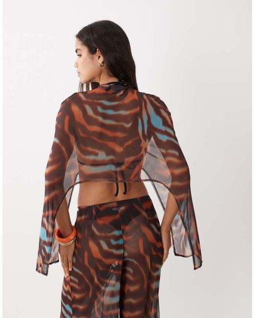 ASOS Brown Co-ord Printed Mesh Cape