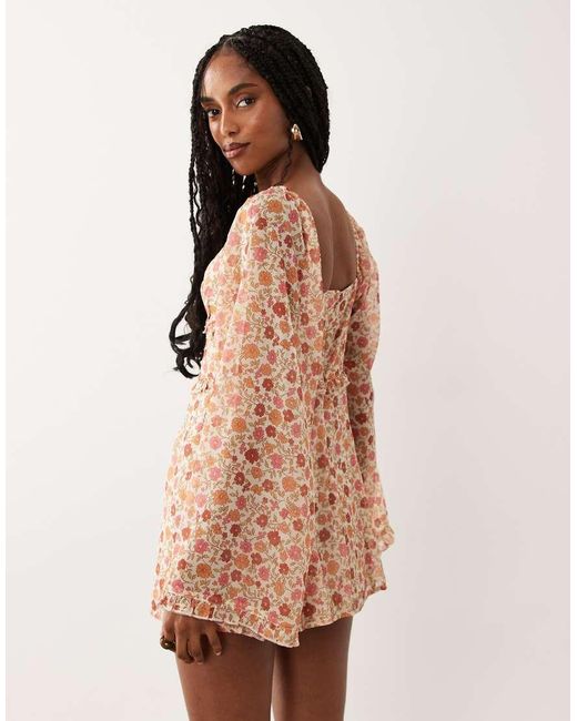 Miss Selfridge Brown Chiffon Long Sleeve Playsuit