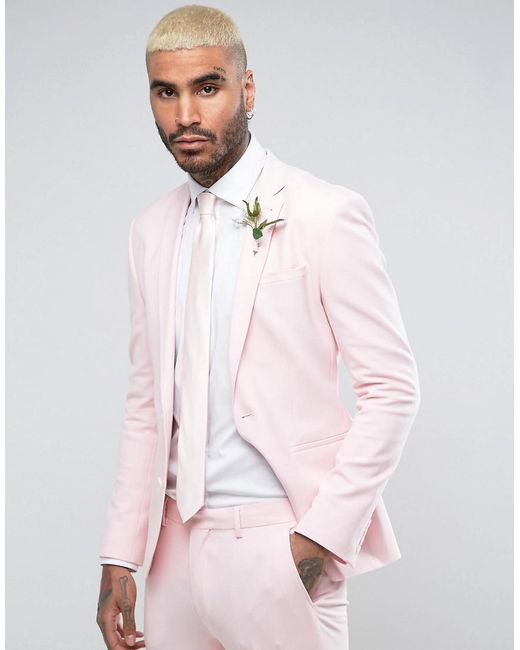 ASOS Wedding Super Skinny Suit Jacket In Pale Pink for men