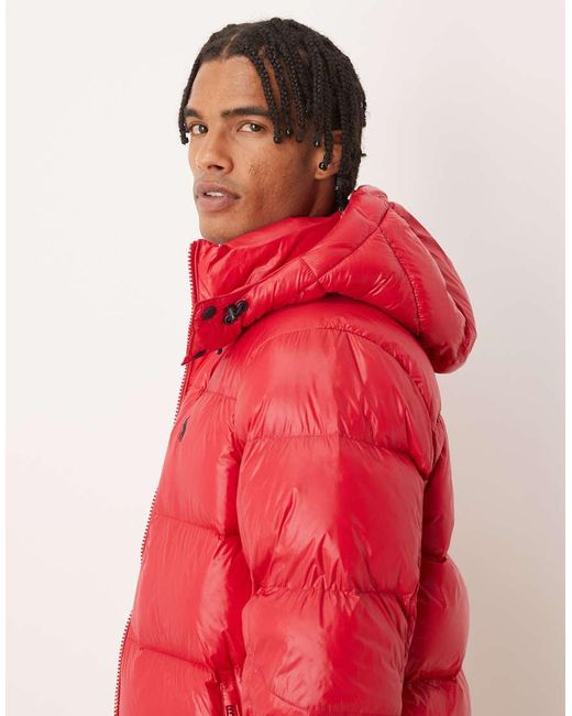 Polo Ralph Lauren Red Gorham Icon Logo High Shine Insulated Down Puffer Jacket for men