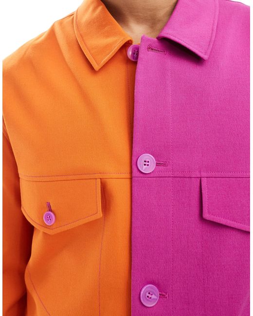 ASOS Pink Smart Co-ord Colour Block Trucker Jacket for men
