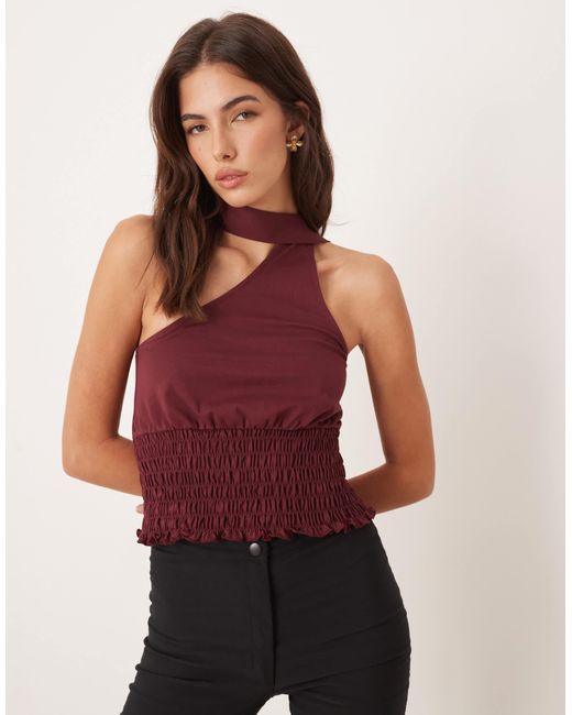 ASOS Red One Shoulder Scarf Top With Shir Waist Detail