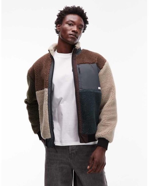 Element Gray Oak Patchwork Sherpa Zip Through Fleece for men