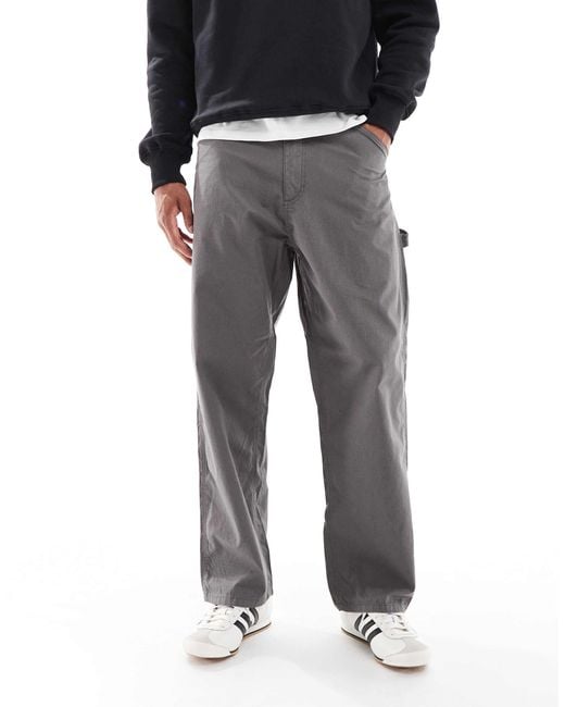 Jack & Jones Gray Ripstop Baggy Fit Carpenter Trouser for men