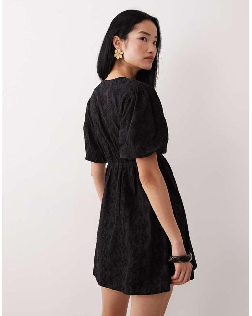 Wednesday's Girl Black Short Sleeve Broderie Mini Dress