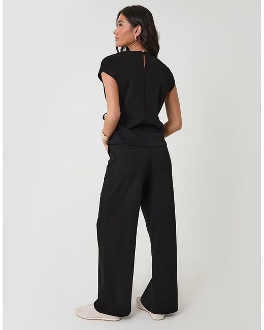 Threadbare Black Relaxed Fit Tie Top & Wide Leg Trousers Set