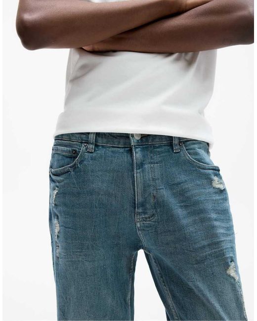 Pull&Bear Blue Ripped Skinny Jeans for men