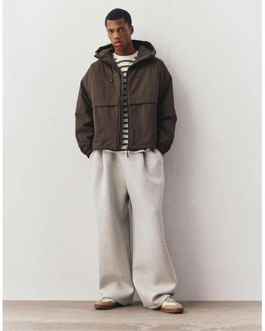 Pull&Bear Gray Puffer Jacket With A High Neck for men