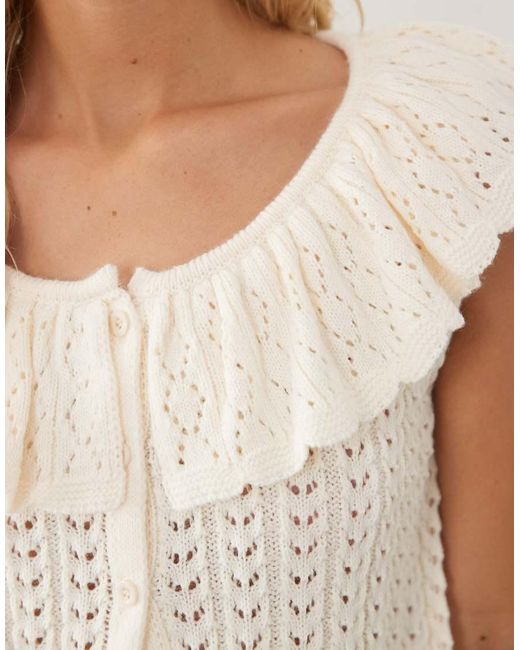 Miss Selfridge Blue Knitted Crochet Tank With Collar Detail