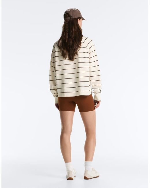 Oysho White Striped Long-sleeve Polo Shirt