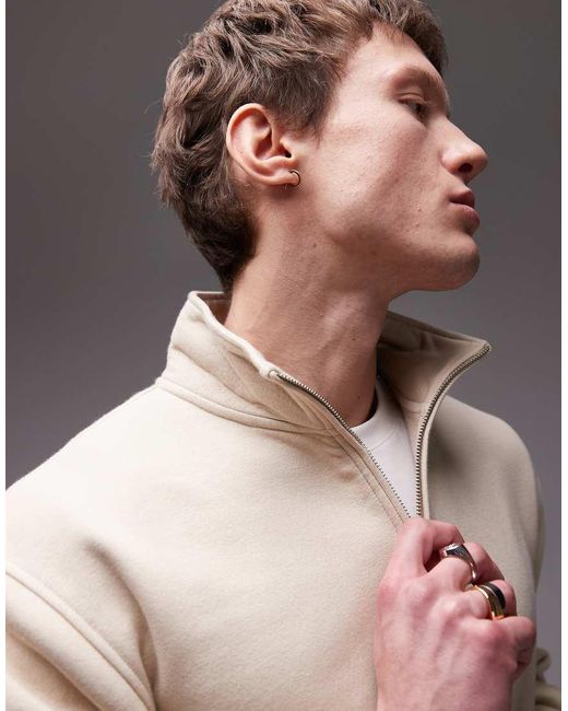 Topman Natural 1/4 Zip Sweatshirt for men