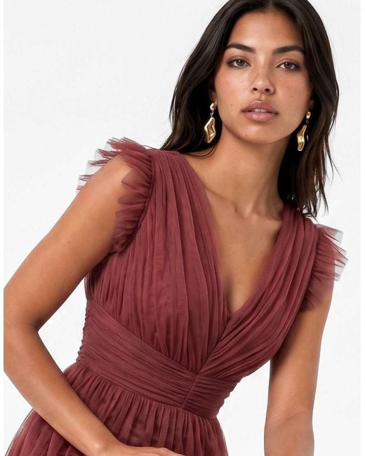 ANAYA Red Flutter Sleeve Ruffle Maxi Dress