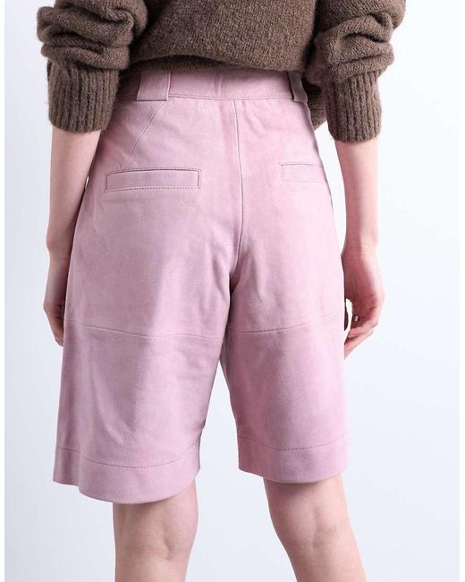 TOPSHOP Pink Premium Real Suede Longline Shorts
