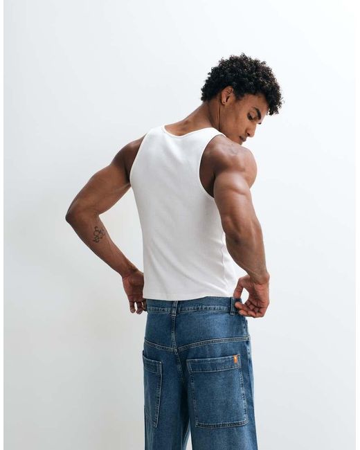 Collusion Blue Ribbed Tank Top for men