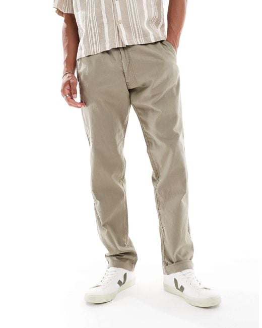 Jack & Jones Natural Linen Mix Drawstring Pants for men