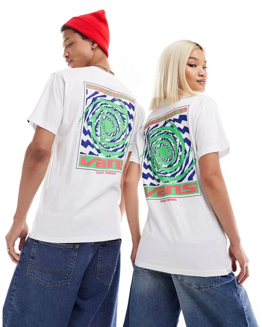 T-shirt bianca con stampa grafica a spirale di Vans in Blue