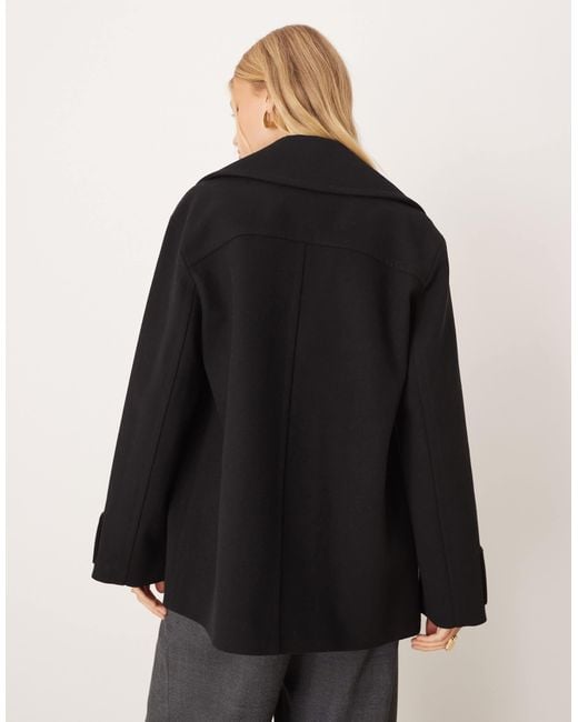 Mango Black Wool Mix Short Double Breasted Jacket
