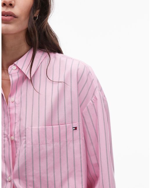 Tommy Hilfiger Pink – oversize-hemdbluse aus popeline